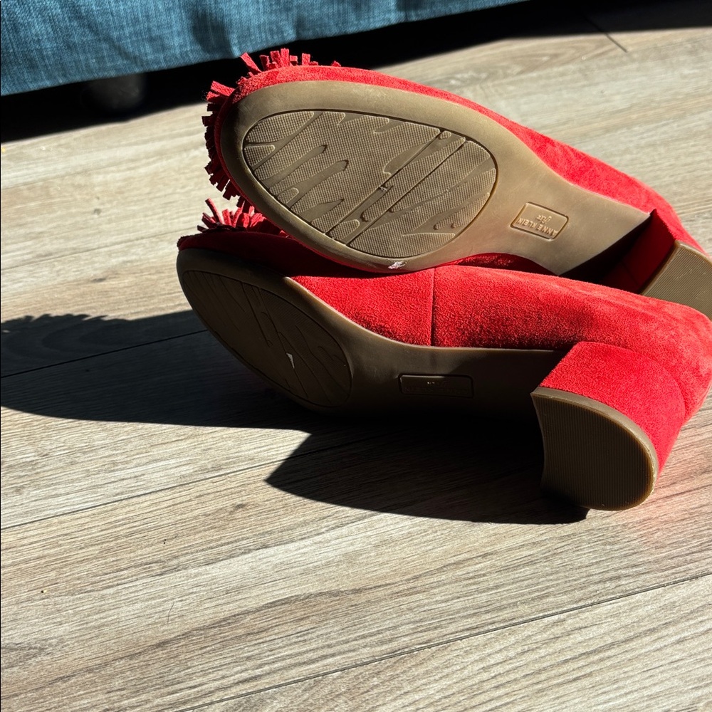 Anne Klein genuine calf, skin size 7 1/2 chunk heel pumps Red never worn - Picture 4 of 8